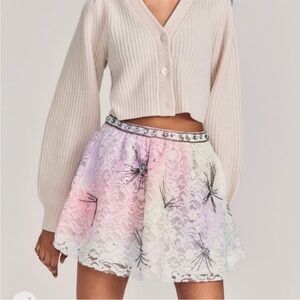 LOVESHACKFANCY Kezia Multi Pastel Tie Dye Beaded Embellished Mini Skirt Sz 8 NEW